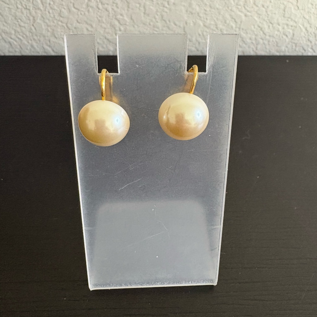 Faux Pearl Clasp Earrings Gold Tone Signed Marvella. Excellent Used Condition.